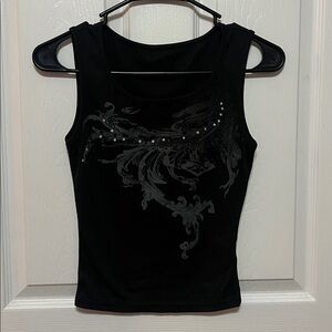 Black Tank Top with Silver Embellishments